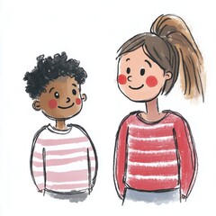 Playful cartoon kids with striped sweaters and cheerful expressions