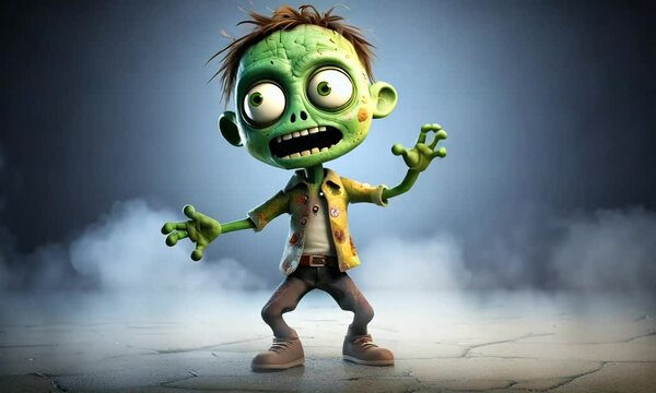 Happy Dancing Halloween Zombie Cartoon Character 