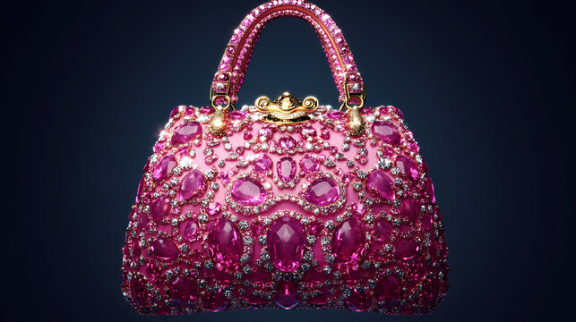 Stylish pink handbag featuring ornate rhinestone decoration and golden hardware, exuding a luxurious and glamorous vibe with its eye-catching sparkle. ai generated. Rainstone. Illustration