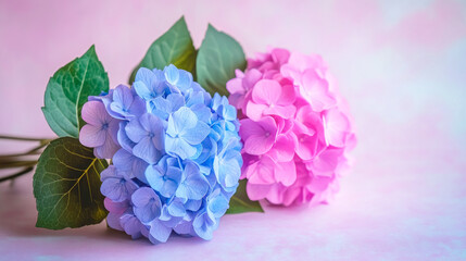 Fototapeta premium Delicate harmony of purple and pink flowers resting on a soft pastel background, capturing nature's beauty in vibrant bloom during an artistic moment