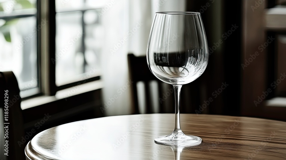 Poster elegance of simplicity captured in a solitary wine glass on a pristine white table by the window