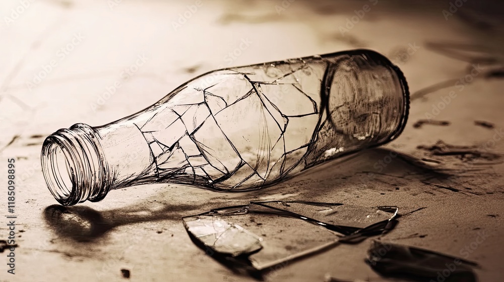 Poster Broken Bottle Sketch Highlights Sharp Edges and Fragile Beauty in a Minimalistic Design