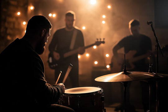 drummer in action, rock band jam session