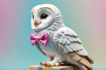 Fototapeta premium Fantasy vintage miniature funny homorous marble statue sculpture animal portrait illustration with pastel color background, nature theme texture design. 