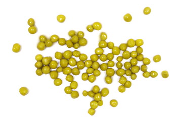 Boiled green peas pile isolated on white, top view
