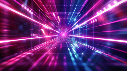 Obraz premium Futuristic Neon Light Tunnel Illustration with Dynamic Motion Blur for Technology and Digital Themes