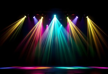 Stage lights. light beams from the stage spotlights on the stage at the time of the entertainment show. Night club. Lights show. Lazer show isolated on black background light projector illumination