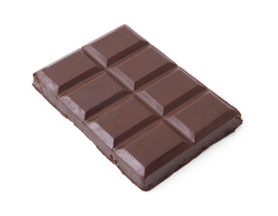 Fototapeta premium Piece of delicious dark chocolate bar isolated on white