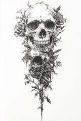 Obraz premium Skull and Rose Forearm black and white illustration