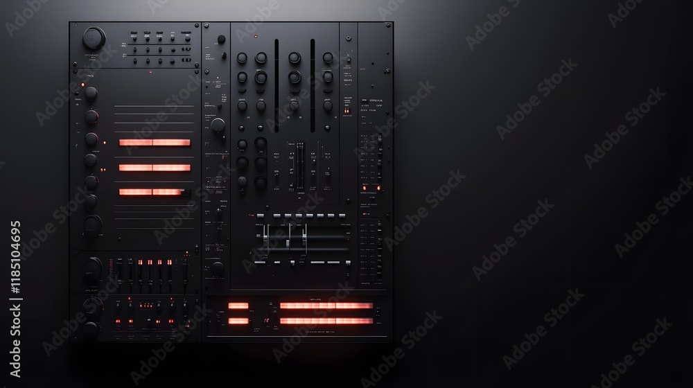 Poster dark retro audio mixing console interface design