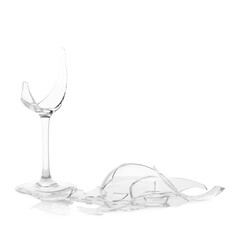 Pieces of broken wine glass isolated on white