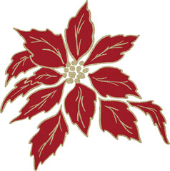 Christmas flower, poinsettia, red texture, red flower, winter flower, Christmas decoration, vector. Watercolor, Vintage. Greeting design, invitation, celebrate, event, party, new year