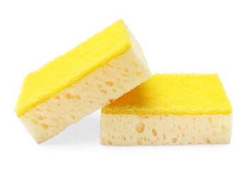 Yellow sponges isolated on white. Cleaning tool