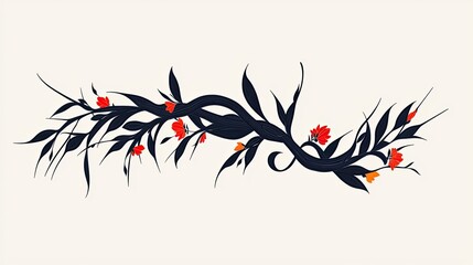 Fototapeta premium A stylized illustration of intertwining vines with red and orange flowers against a light background, ideal for decorative purposes.