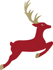 Red deer, Golden horns, Christmas deer, christmas toy, santa, red texture, Christmas decoration, vector, set, collection. Watercolor, Vintage. Greeting design, invitation, celebrate, event, party, new