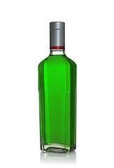 Absinthe in glass bottle isolated on white