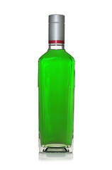 Absinthe in glass bottle isolated on white