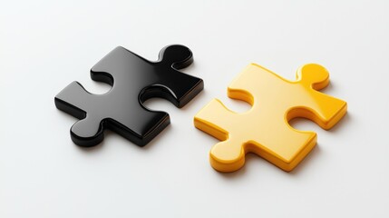 Fototapeta premium Connecting ideas black and yellow puzzle pieces on white background conceptual image