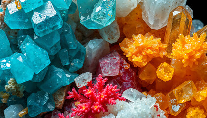 Research in Crystal Development: Controlled Growth Patterns in Mineral Solutions, Colorful Crystal Cluster