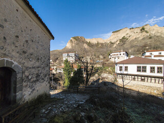 Typical street and old houses at town of Melnik, Bulgaria