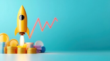 Rocket launching investment growth business scene graphic design modern environment