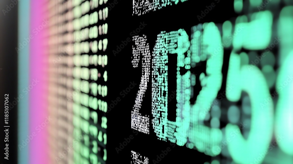 Poster a close-up of digital numbers displayed on a screen, suggesting data or technology themes.