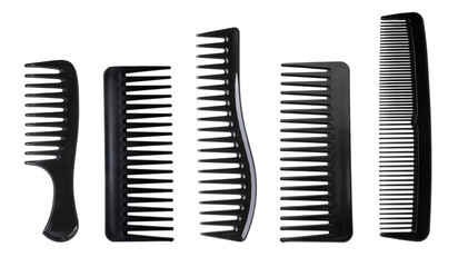 Different hair combs isolated on white, set