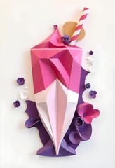 Berry and fruit smoothie in geometric paper style. It looks like an origami sculpture.