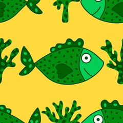 Ocean seamless fish pattern for wrapping paper and fabrics and linens