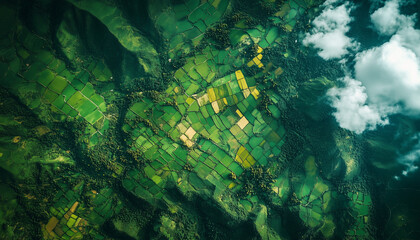 satellite image of fields in tropical landscape