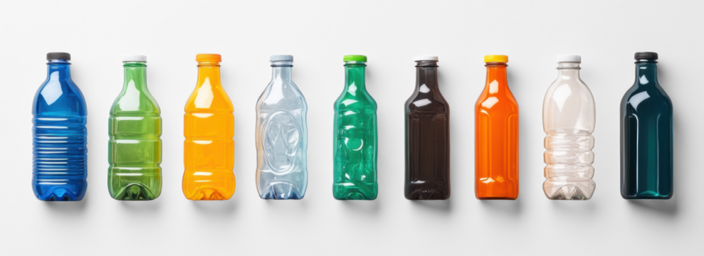 Colorful plastic bottles on transparent background