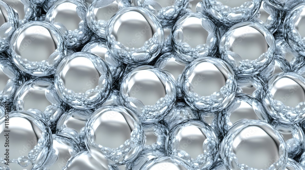 Poster abstract representation of clear spheres filling the surface with reflections and bubbles creating a