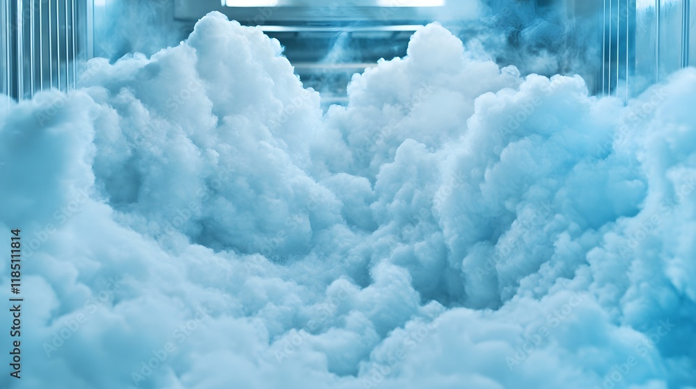 Poster ethereal blue fog creating a dreamy atmospheric effect in an indoor environment with soft lighting a