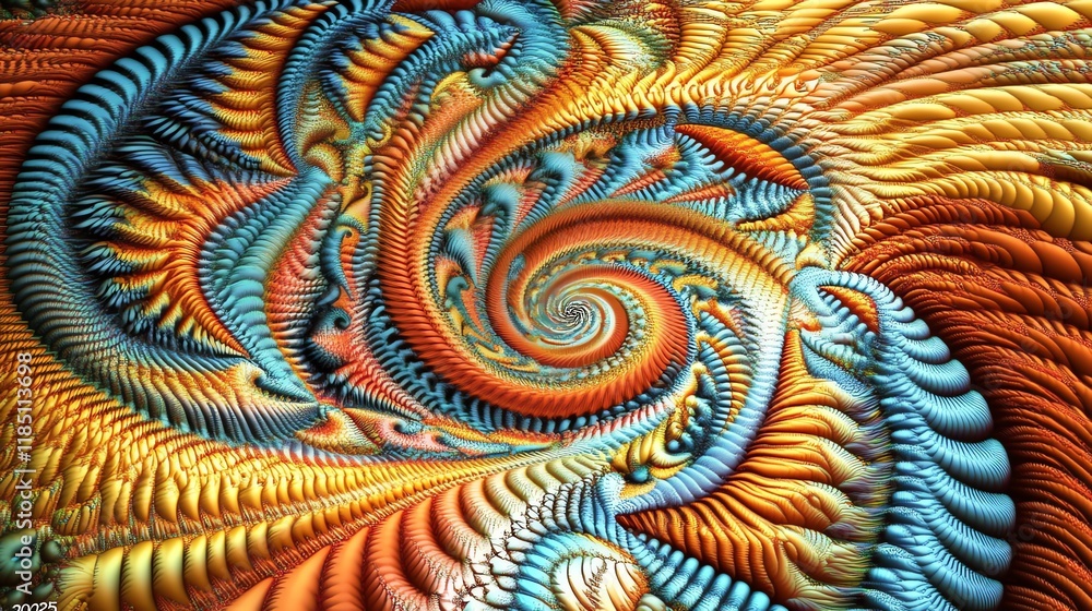 Poster abstract swirling design with vibrant colors and intricate patterns.