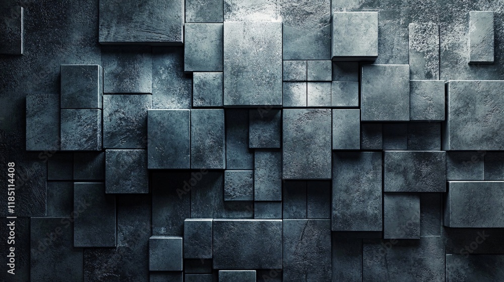 Poster Abstract dark cubes forming a textured wall background