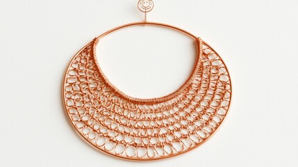 A decorative copper necklace featuring intricate wirework, showcasing craftsmanship and artistic design.