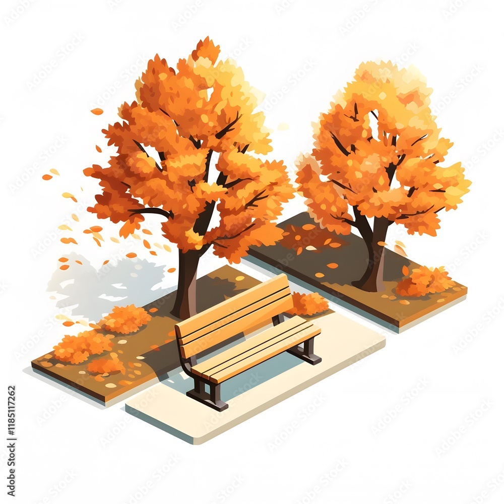 Poster a bench is in front of two trees