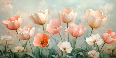 Elegant Pink Tulips in Full Bloom 