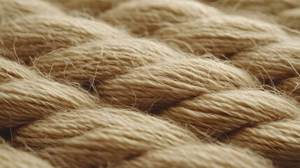Fototapeta premium Detailed Close-Up of Textured Natural Fiber Rope Displaying Intricate Twists and Weaves in Earthy Tones, Ideal for Crafts and Home Decor Projects
