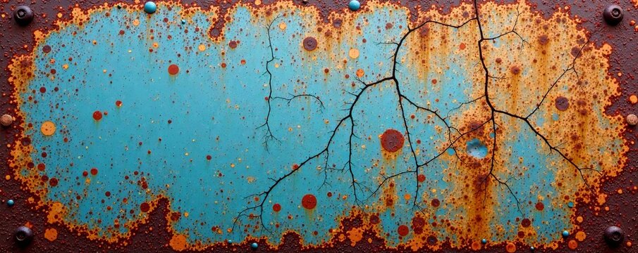 Weathered metal surface with cracks and rust spots, filth, rusty metal, equipment - Powered by Adobe