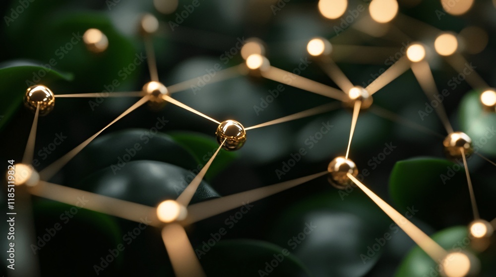 Poster network growing showing interconnected golden nodes symbolizing technological advancement