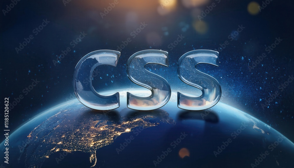 Poster glass letters displaying css against cosmic background
