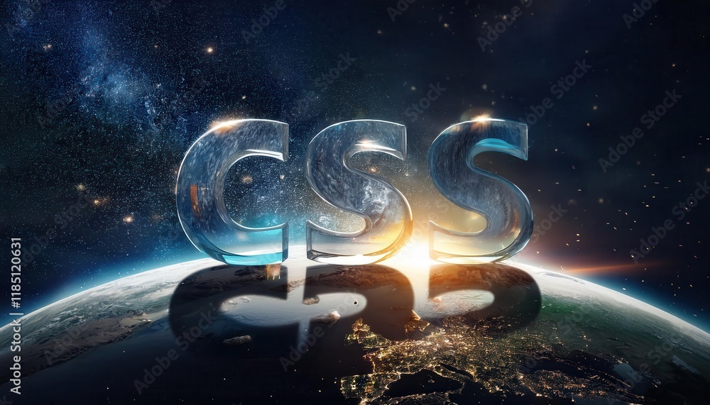Poster glass letters representing css in space background