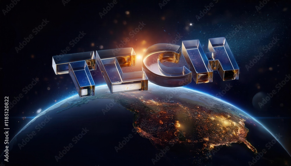 Poster glass letters floating in space representing technology