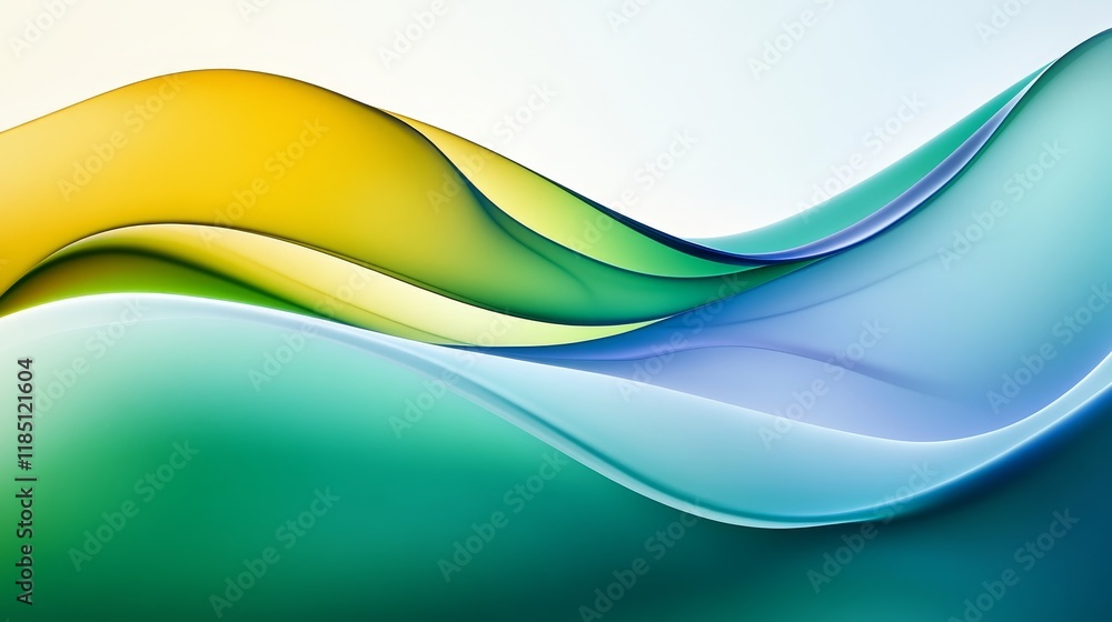 Poster abstract colorful waves in soft shades of green and yellow creating a calming and serene background 