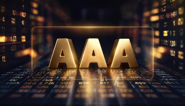 Golden AAA Rating on Stock Exchange Background