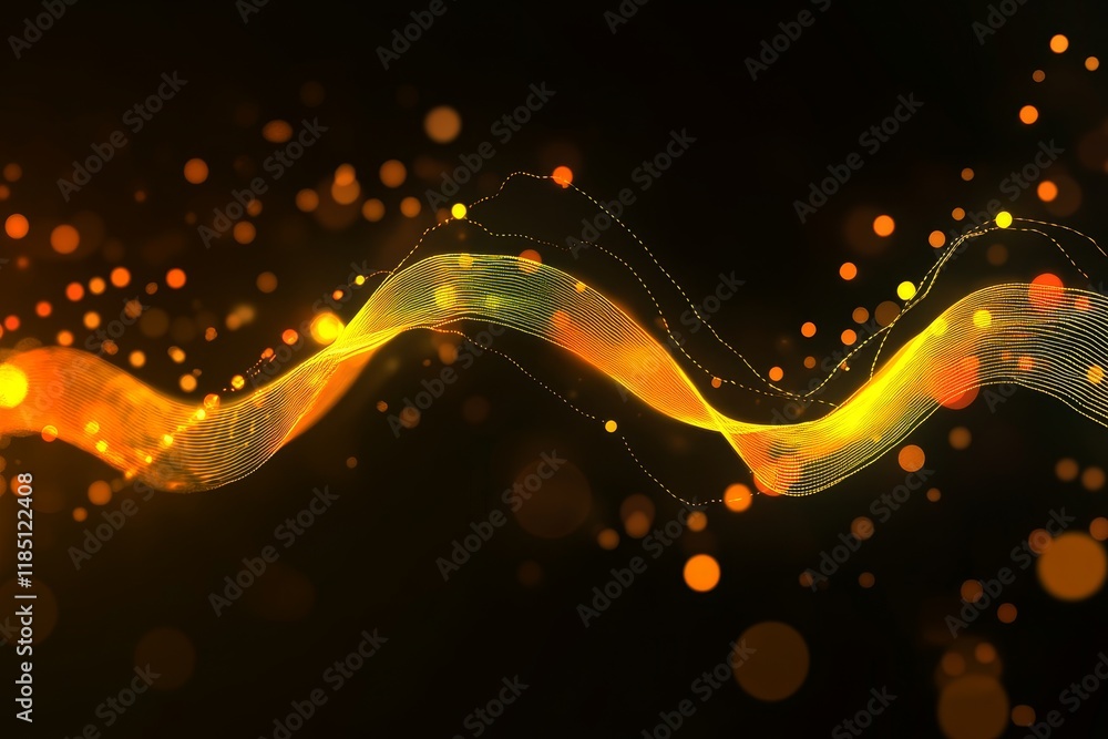 Poster abstract glowing wave with bright orange and yellow colors against a dark background showcasing flui