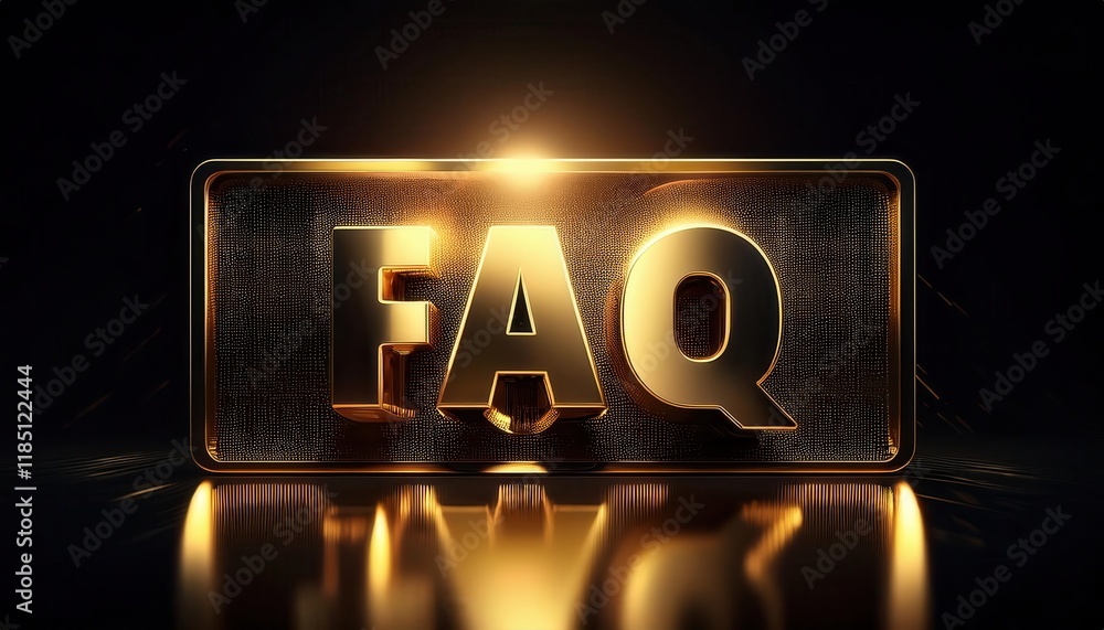 Poster golden faq text in digital style on black background