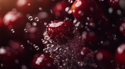 Juicy Cherries Splashing in Water - Vibrant Red Fruit Burst