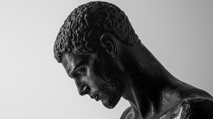 Fototapeta premium Pensive Black Marble Greek Statue Bust, Close-Up